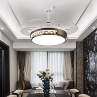 Ventilateur de plafond moderne invisible de 42 pouces avec lumière LED, moteur DC, 3 pales rétractables, 5 vitesses, télécommande, intensité réglable, pour salon