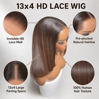 Prix de gros Perruques bob en cheveux humains brésiliens vierges bruts, naturelles noires, lisses, sans colle, avec dentelle frontale HD 13x4, pour revendeurs de cheveux