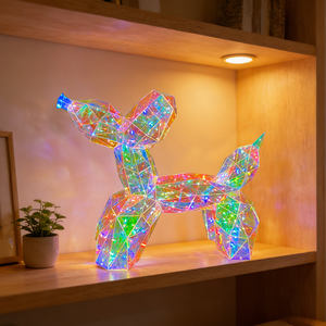 Figura de Perro Globo Iridiscente Prismático con Luces LED, Alimentación USB, Diseño Minimalista para Decoración de Bodas y Pascua, Hecho a Mano - Product Image 3