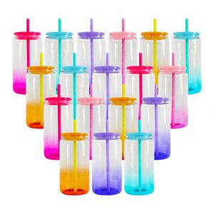 Custom logo 16oz BPA Free Ombre <b>Jelly</b> Glass Blank Sublimation <b>clear</b> Transparent Can Shaped Drinkware with Lid for Vinyl - Product Image 1