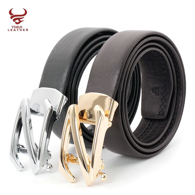 Custom full grain leather slide belts man designer luxury automatic buckle 100% genuine leather figure belts