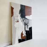 Peinture à l'huile abstraite moderne en impasto, noir rouille marron, toile texturée 3D peinte à la main, art mural