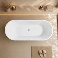 Bañera Ovalada Independiente Personalizada, Blanca, de Fondo Plano, para Renovación de Baños, 150cm 170cm