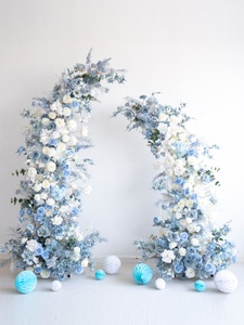 Décoration de mariage, arche de fleurs artificielles bleues mélangées, fond pour photographie, événement extérieur, cérémonie, scène LQHL010 - Product Image 6