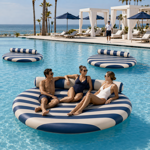 Isla Flotante Inflable Redonda Grande, Flotador <span class=keywords><strong>de</strong></span> <span class=keywords><strong>Piscina</strong></span> para Varias Personas con Respaldo, Tumbona <span class=keywords><strong>de</strong></span> <span class=keywords><strong>Piscina</strong></span> a Rayas, Venta al por Mayor OEM ODM para Resorts - Product Image 5