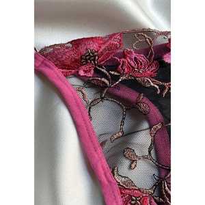 Pink Floral Detail Convertible Bra and <b>G</b>-<b>String</b> <b>Panty</b> Set with Bow Decoration Soft and Padded for Ladies - Product Image 2