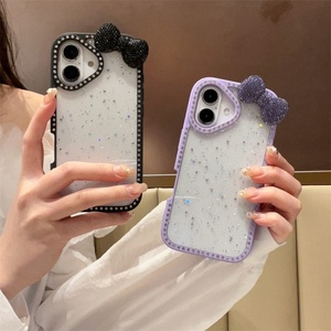 เคสโทรศัพท์ลายโบว์ 3 มิติ สีลูกกวาดน่ารัก ประดับกลิตเตอร์ สำหรับ iPhone 16 15 14 13 Pro Max  แบบใส กันกระแทก  วัสดุซิลิโคนนุ่ม - Product Image 4