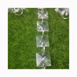 Anel redondo de contas de vidro quadrado cristal transparente, guirlanda frisada para decoração de lustre