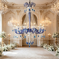 Lustre vintage en cristal bleu, lampe suspendue d'art de luxe pour mariage, salle de banquet, hôtel, décoration intérieure