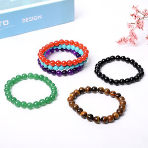 Coppia amicizia gioielli regali 8mm guarigione pietre preziose cristalli elasticizzati bracciali in pietra naturale perline con carta - Product Image 4