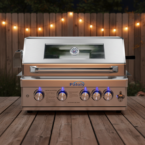 <span class=keywords><strong>Barbecue</strong></span> à gaz en acier inoxydable naturel réglable <span class=keywords><strong>4</strong></span>+1 brûleurs au propane, 34 pouces, intégré pour cuisine extérieure - Product Image 1