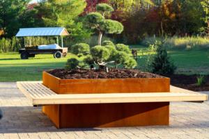 Pre-rusted corten steel large planter with wooden <b>seating</b> bench outdoor metal garden decoration - Product Image 5