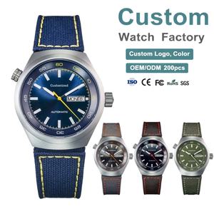 Reloj de Pulsera de Lujo para Hombre con Movimiento Automático Personalizado, Visualización de Día y Fecha, Correa de Nailon, Caja de Acero Pulido con <span class=keywords><strong>Zafiro</strong></span> - Product Image 1