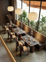 Ensemble de sièges en tissu commercial pour café avec tables et chaises, chaises de salle à manger en bois massif d'Asie du Sud-Est pour maison de thé