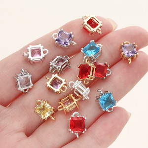 Accessoires de bijoux DIY : Composants de pendentif, bracelet et boucles d'oreilles plaqués or avec zircone cubique carrée et incrustation de quartz coloré - Product Image 3