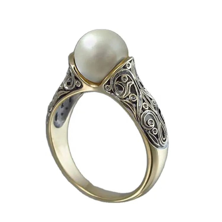 unique antique latest women rose gold plated fashion pearl designs chunky pearl ring