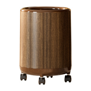 Wood Grain Trash Can Cylindrical With Wheels Indoor Use - Product Image 5