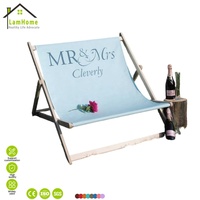 Chaise longue pliable Oxford à double siège avec cadre en bois de hêtre et dossier réglable pour mariage, pelouse, maison, terrasse