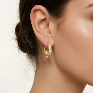 JUSNOVA Pendientes de Aro Mini Geométricos Chapados en Oro PVD de 18K, de Acero Inoxidable con Zirconia, para Piercing de Cartílago, Apilables, Tipo Huggie, de Moda - Product Image 5