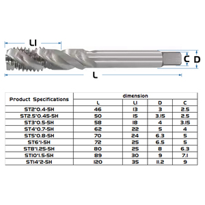 Otro Otro Otro Macho de roscar en espiral Bibo para inserción de roscas, Macho de acero de alta velocidad St1.4 St1.6 St2.5 St2.0 St3 St4 St6, Macho para inserción de tornillos - Product Image 2