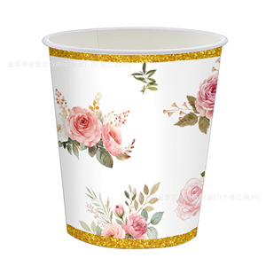 Floral Series <b>Disposable</b> Tableware Set Paper <b>Plates</b> Cups Napkins Gold Trim Party Supplies Kit - Product Image 3