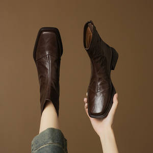 Botines de Tacón Medio con Plataforma, de Piel de Oveja Genuina de Alta Calidad, Impermeables, Antideslizantes, Duraderos, Modernos, Versátiles, de Color Sólido - Product Image 5