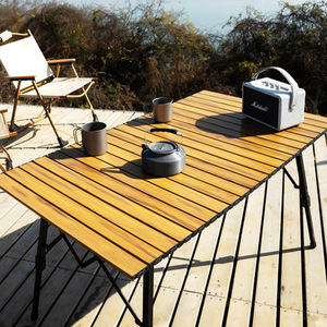 Mesa Plegable de Aleación de Aluminio para Exteriores, Color Negro con Diseño de Madera, Rectangular, Portátil, para Campamento y Picnic, 4 Plazas - Product Image 4