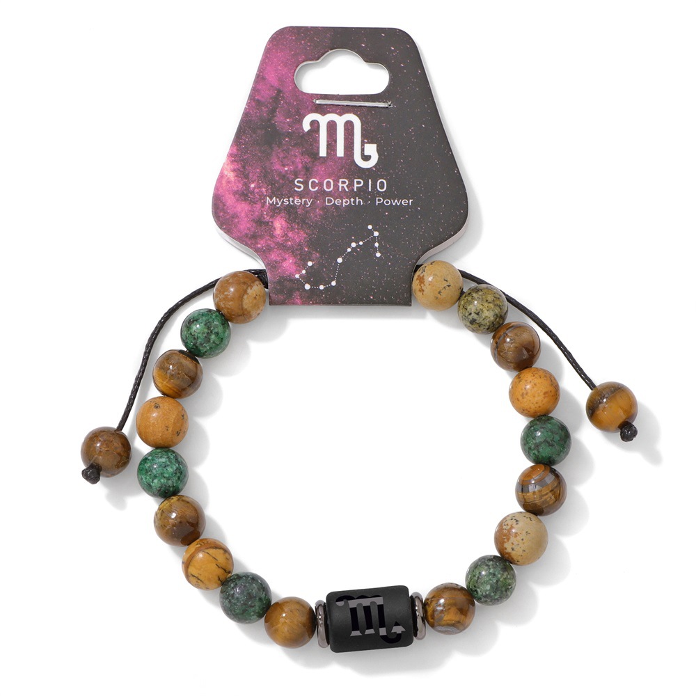 Bracelet tissé avec pendentif scorpion en pierre de tigre jaune de pin africain
