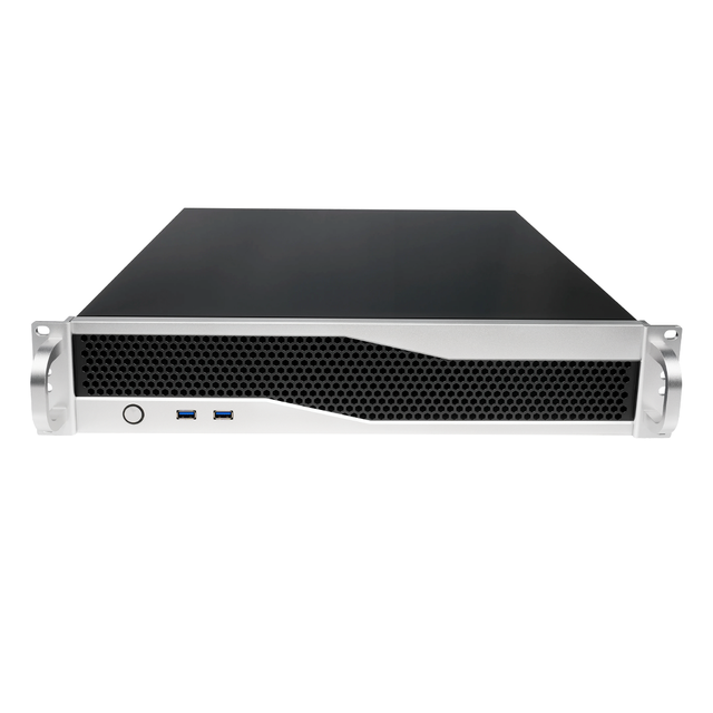 2U Server Case 1+1 Redundant PSU USB 3.0 4mm Aluminum 450mm Depth 7 PCIe Slots 2x8025 Fan Security NVR OEM ODM