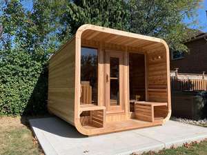 Le sauna de luxe en cèdre rouge pour l'extérieur : votre espace privé dans votre jardin avec véranda de relaxation - Product Image 5