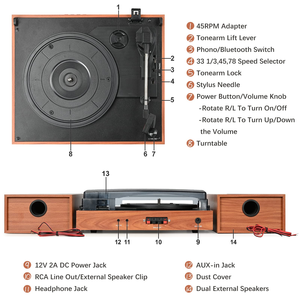 Tourne-<span class=keywords><strong>disque</strong></span> vintage avec Bluetooth, lecteur <span class=keywords><strong>de</strong></span> vinyle, haut-parleurs stéréo intégrés, arrêt automatique, sortie RCA et plateau pleine grandeur - Product Image 3