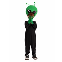 Costume d'alien de luxe avec masque vert à capuche et gants, combinaison spatiale noire pour Halloween