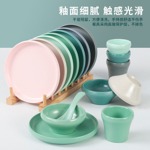 Nordic Melamine Tableware Set Small Bowl Plate <b>Spoon</b> For Hotel Restaurant Daily Use Solid Color Round Design - Product Image 3