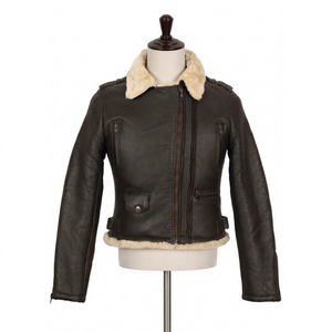 Men's Genuine Leather Formal Jacket Faux Fur Lining <b>Waterproof</b> Zipper Closure <b>Winter</b> Warm Moto Style Front Logo Leather <b>Coat</b> - Product Image 1