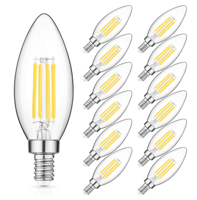 Daylight White for 4000K  5000K No Flicker E12 Bulbs C35/B10  Candelabra Base Candle Led Filament Bulb