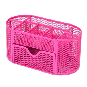 Office desk organizer storage box drawer metal mesh pencil pen holder with 9 grids for neatening tools