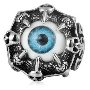 yunnique Punk Rock Blue Eye Demon Skull Claw <b>Titanium</b> Steel <b>Ring</b> Men's Party Jewelry Spike Geometric Design - Product Image 4