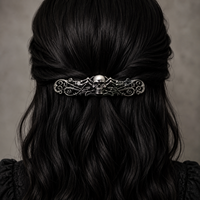 Barrette à cheveux vintage en forme de croix de crâne, motif pirate ajouré, filigrane orné, argent antique, style gothique, cadeau
