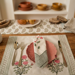 Serviette de table élégante en coton fait main, imprimée au bloc, motif floral, style pastoral, pour la décoration de table à la maison, en gros - Product Image 1