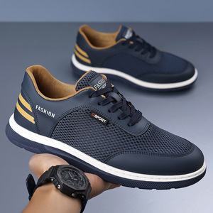 Chaussures de course pour hommes, baskets blanches respirantes en mesh, semelle souple, style sport et loisirs - Product Image 2