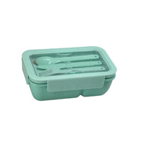 Weizenstroh-Lunchbox mit Besteck, 2 Fächer, Auslaufsicherer Bento-Behälter, Mikrowellen- und Spülmaschinenfest, Umweltfreundlich für Büro und Arbeit