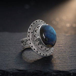 Anillo de Labradorita Natural Hippe, Plata de Ley 925, Hecho a Mano, Clásico, para Bodas y Fiestas, Certificado IGI, Precio de Fábrica al por Mayor - Product Image 3