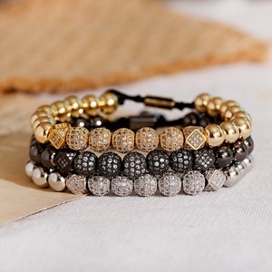 Pulsera de Diseño de Joyería de Lujo de Alta Calidad, Micro Pavé de Circonitas Cúbicas, Corona de Rey, Bola de Oro, Cuentas Carme, Pulsera de Macramé Trenzada - Product Image 2