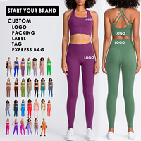 Ensemble soutien-gorge de sport réversible et leggings de gym pour femme, couleur unie, antichoc, respirant, pour fitness, yoga, entraînements, 2 pièces, MOQ