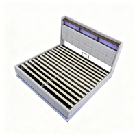 Cadre de lit LED capitonné de luxe européen, lit plateforme moderne en tissu avec tête de lit capitonnée, taille Queen et King