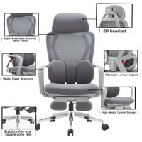 Chaise de bureau pivotante moderne pour gaming, chaise de direction ergonomique en maille grise avec appui-tête 2D réglable en hauteur et soutien lombaire rembourré, idéale pour les hôpitaux