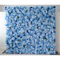Dekorasi dinding gulung bunga mawar buatan warna biru bayi putih untuk pernikahan, ukuran 8ft x 8ft, dengan panel latar belakang dan penyangga.