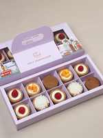 Nouvelle conception de boîte à gâteau en carton ondulé blanc, qualité alimentaire, recyclable, 50 pièces, 2 cm, logo personnalisé, forme brillante/mate/revêtement UV, luxe, pour collations