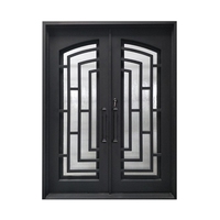 Porte d'entrée double haut de gamme en fer forgé pour villa