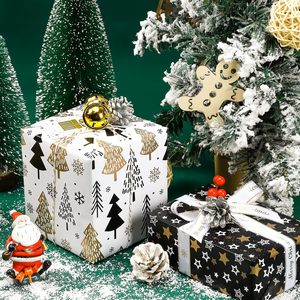 Wrapping <b>Paper</b> <b>Roll</b> 17x120 Inch Christmas Black Gold Design Double Side Recyclable Gift Craft Packaging - Product Image 3